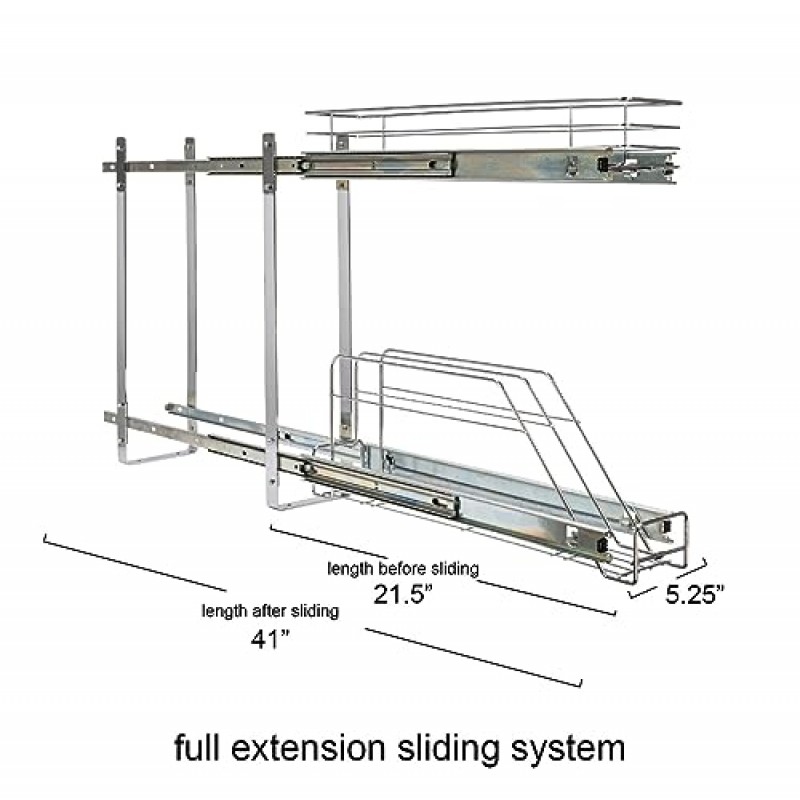 가정용 필수품 Glidez 조리기구 및 제빵기구용 다목적 크롬 도금 강철 풀아웃/슬라이드아웃 수납 정리함 - 2단 디자인 - 표준 크기 캐비닛 또는 선반, 크롬에 적합