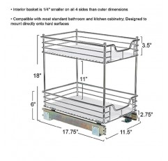 가정용 필수품 Glidez 다용도 크롬 도금 강철 풀아웃/슬라이드아웃 수납 정리함(캐비닛 아래 사용을 위한 플라스틱 라이너 포함) - 2단 디자인 - 표준 크기 캐비닛 또는 선반에 적합, 중간