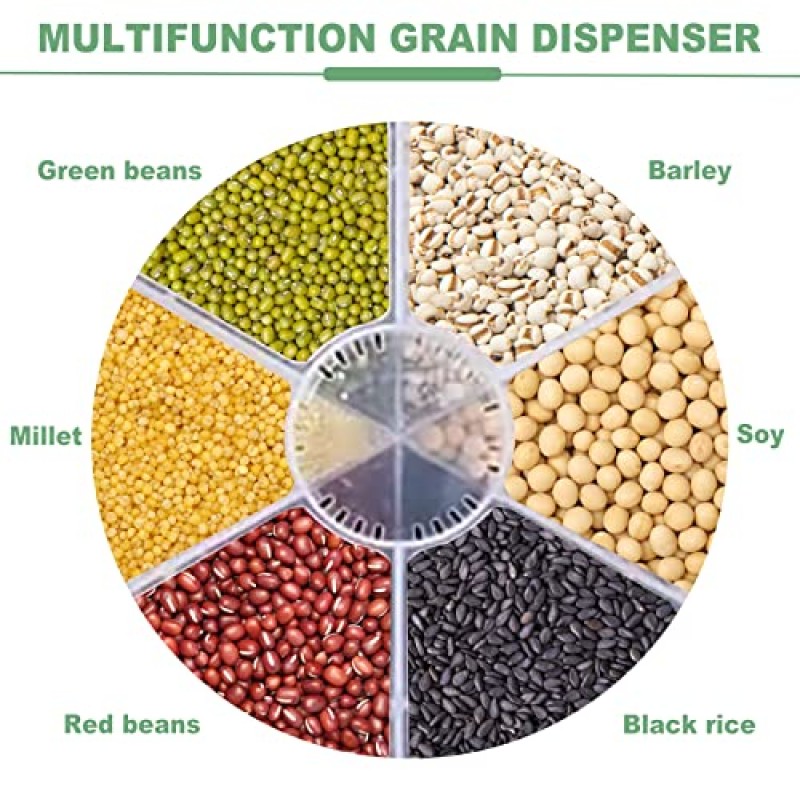 JIAWANSHUN 쌀 디스펜서 곡물 디스펜서 2 레이어 쌀 용기 주방 음식 주최자 6 개의 작은 그리드 및 1 개의 대형 그리드 가정용 주방 사용, 쌀 콩 곡물 홀더