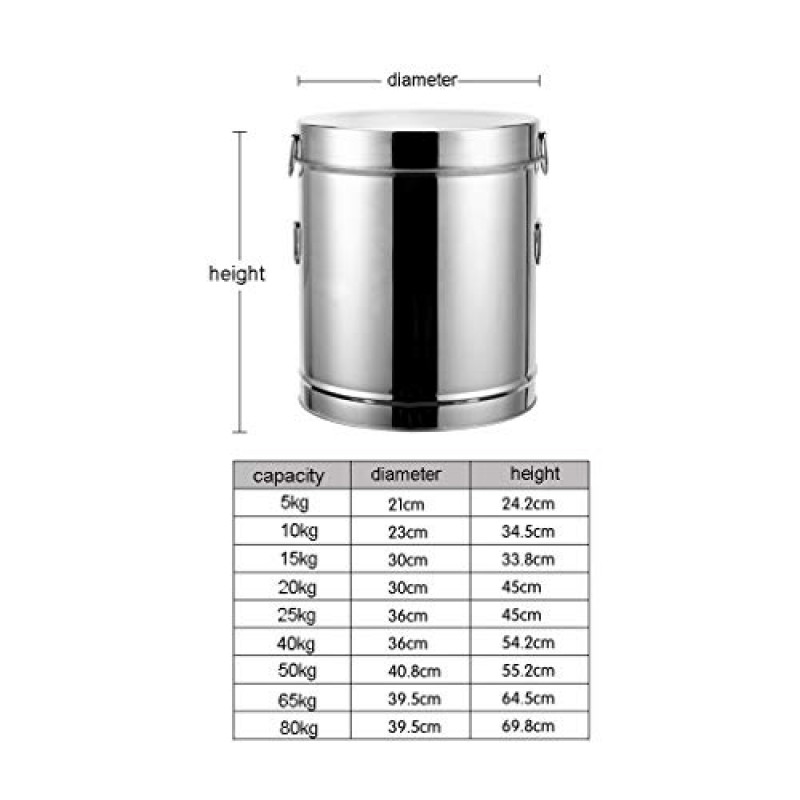 보관함 M통 스테인레스 스틸 M통 쌀통 건조물 보관함 밀가루통 쌀통 가정용 씰 방습 커버 포함 보관통 (색상 : 은색, 크기 : 2124.2cm)