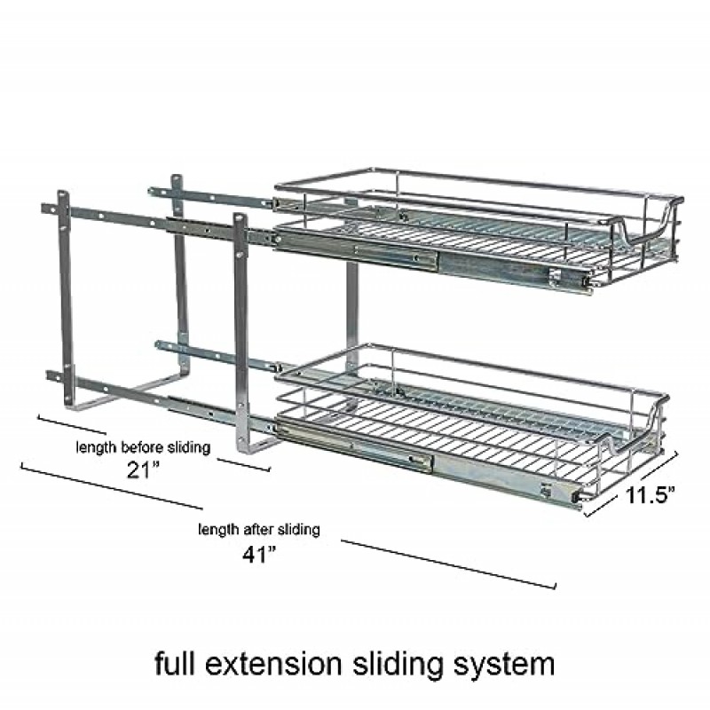 가정용 필수품 Glidez 슬라이드 아웃 캐비닛 정리함, 11.5인치 폭, 내구성이 뛰어난 크롬 도금 강철 프레임, 이중 바구니 및 부드러운 글라이드, 내구성 및 공간 최적화, 간단한 조립 및 설치, 크롬