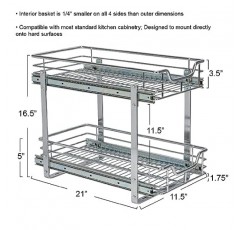 가정용 필수품 Glidez 슬라이드 아웃 캐비닛 정리함, 11.5인치 폭, 내구성이 뛰어난 크롬 도금 강철 프레임, 이중 바구니 및 부드러운 글라이드, 내구성 및 공간 최적화, 간단한 조립 및 설치, 크롬
