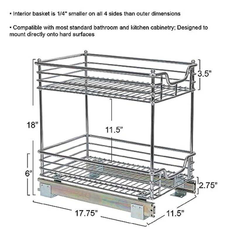 가정용 필수품 Glidez 크롬 도금 강철 2단 슬라이딩 싱크대 수납장 정리함, 크롬