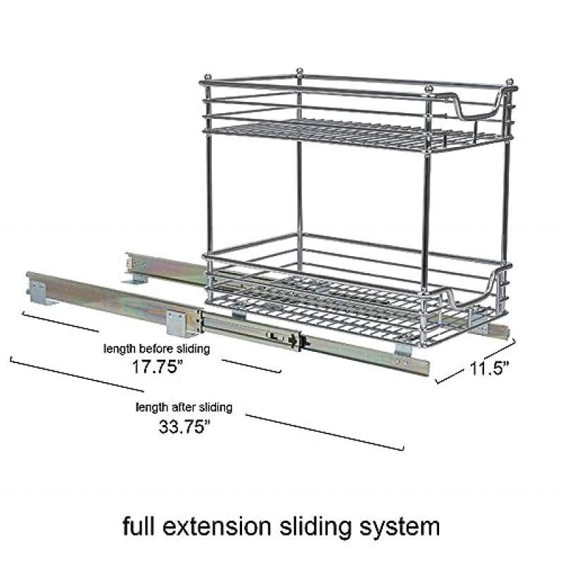 가정용 필수품 Glidez 크롬 도금 강철 2단 슬라이딩 싱크대 수납장 정리함, 크롬