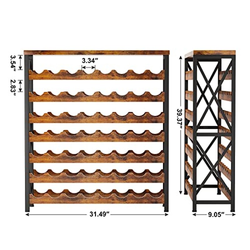 Homeiju 56병 독립형 와인 랙, 목재 와인 랙 보관 선반, 거실, 주방 또는 와인 저장고용 탁상이 있는 쌓을 수 있는 와인 병 랙
