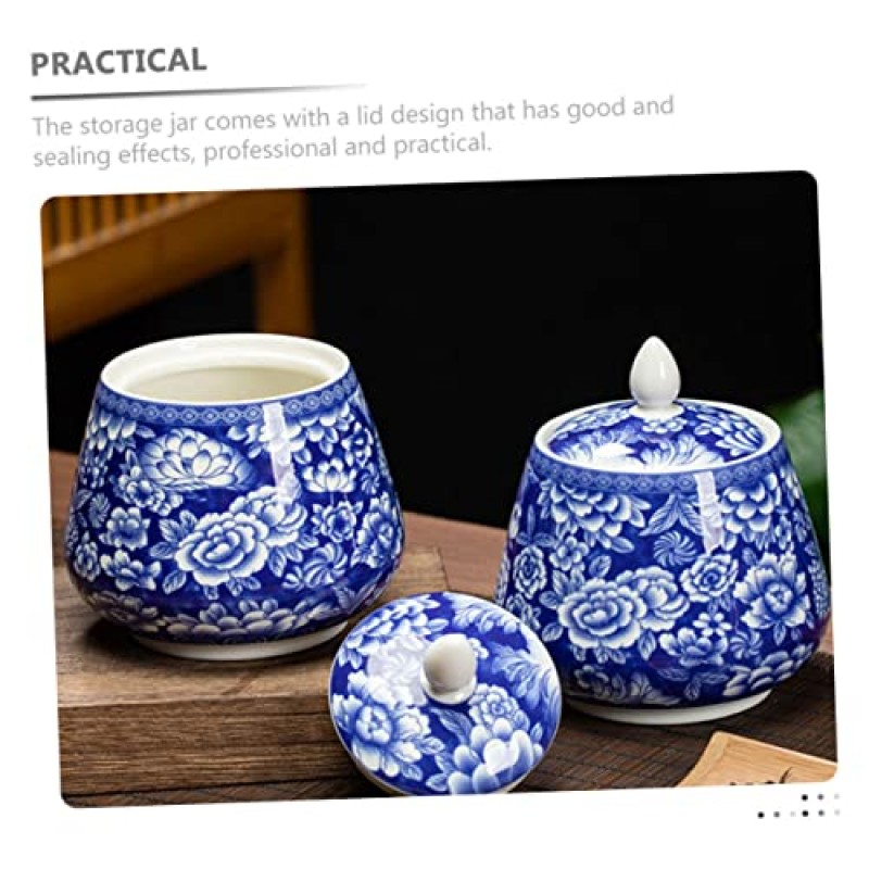 DECHOUS 3pcs 파란색과 흰색 도자기 저장 항아리 주방 저장 항아리 Chinoiserie 장식품 파란색과 흰색 차 용기 가정용 장식 화이트 홈 장식 세라믹 장식 주방 용기