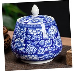 DECHOUS 3pcs 파란색과 흰색 도자기 저장 항아리 주방 저장 항아리 Chinoiserie 장식품 파란색과 흰색 차 용기 가정용 장식 화이트 홈 장식 세라믹 장식 주방 용기