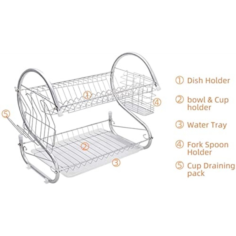 ESRADA 접시 랙 배수 랙 주방 알 접시 랙 2 층 스테인레스 스틸 칼 붙이 젓가락 보관 랙 가정용 주방 컬렉션 카운터 주최자
