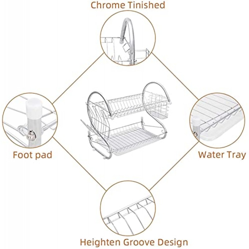 ESRADA 접시 랙 배수 랙 주방 알 접시 랙 2 층 스테인레스 스틸 칼 붙이 젓가락 보관 랙 가정용 주방 컬렉션 카운터 주최자