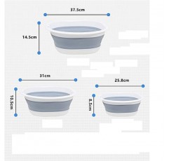 TECHPO 접이식 분지 휴대용 여행용 플라스틱 압축 분지 접이식 물통 가정용 (색상 : 회색, 크기 : 37.5cm)