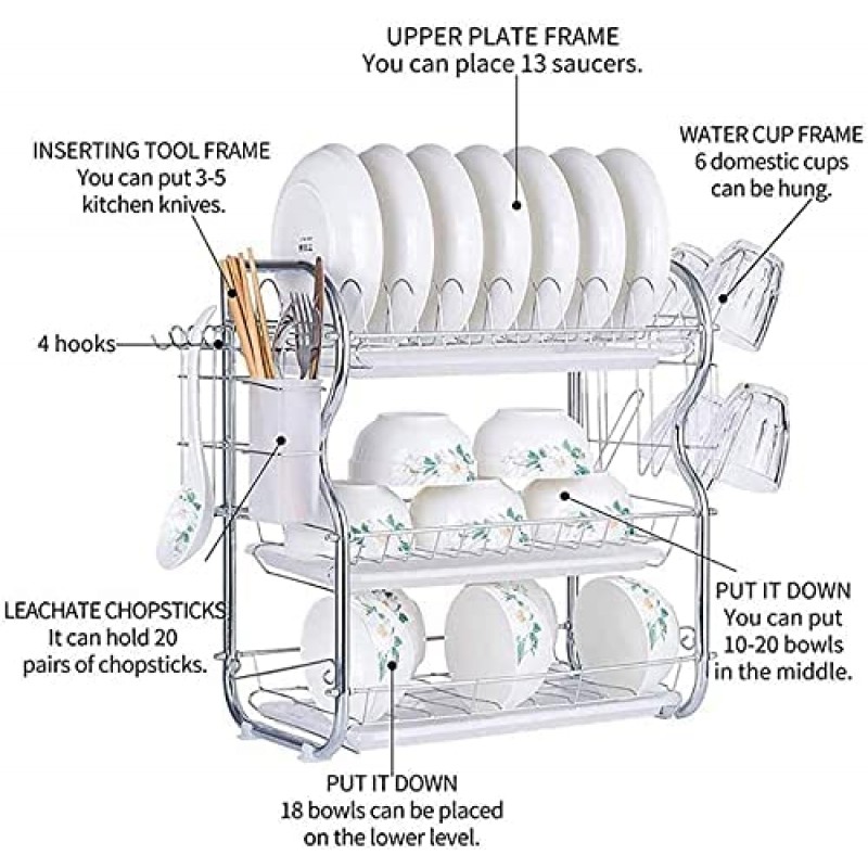 ESRADA 접시 랙 접시 건조 랙 접시 배수구 주방 랙 3 층 B 자형 강관 접시 랙 나이프 랙 주방 칼 붙이 배수 랙 가정용 주방 보관함