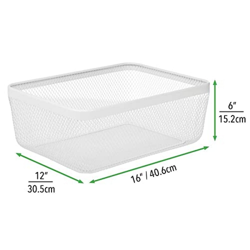 mDesign 농가 장식 금속 와이어 식품 정리함 주방 캐비닛, 식료품 저장실, 욕실, 세탁실, 옷장, 차고, 4팩용 보관함 바구니 - 화이트