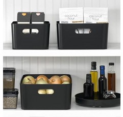mDesign 강철 금속 보관 용기 빈 바구니, 손잡이 - 주방 식료품 저장실, 캐비닛, 냉장고, 서랍, 냉동고 정리 - 음식/스낵 홀더 상자, 12인치 너비 - Mirri 컬렉션 - 2팩 - 블랙