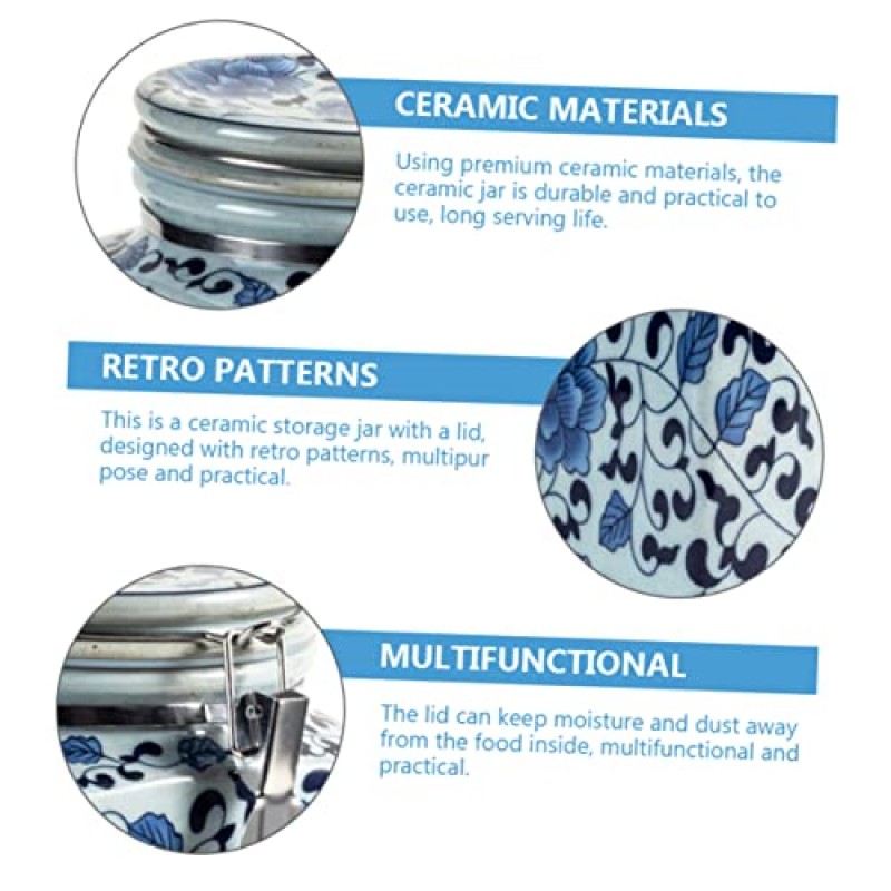HOMSFOU 파란색과 흰색 도자기 차 커피 용기 밀가루 용 세라믹 커피 용기 용기 느슨한 차 용기 뚜껑이있는 주방 용기 용기 도자기 느슨한 차 항아리