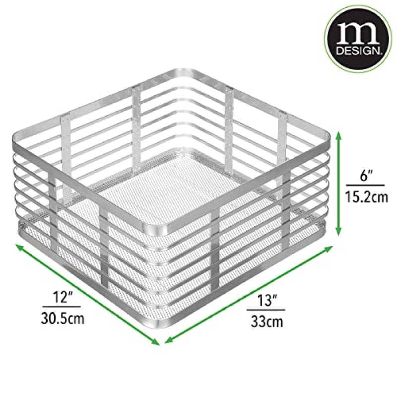 mDesign 강철 금속 와이어 주방 음식 보관 정리함 식료품 저장실 조직용 빈 바구니 - 선반용 손잡이가 있는 유선 농가 바구니 - 카슨 컬렉션 - 6팩, 크롬