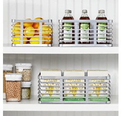 mDesign 강철 금속 와이어 주방 음식 보관 정리함 식료품 저장실 조직용 빈 바구니 - 선반용 손잡이가 있는 유선 농가 바구니 - 카슨 컬렉션 - 6팩, 크롬