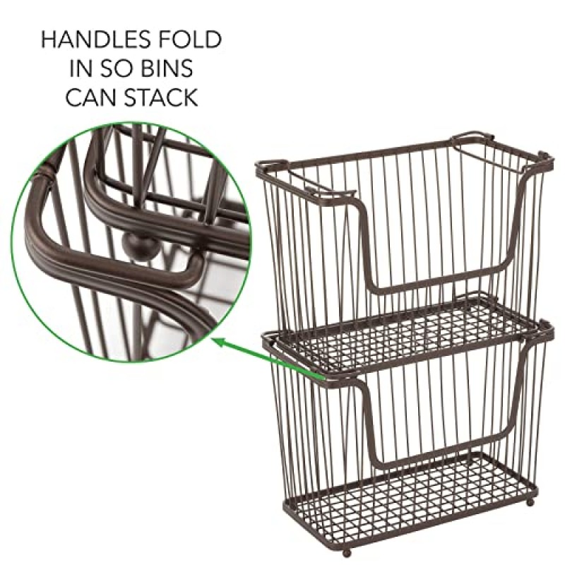 mDesign 와이어 바구니 - 조절 가능한 손잡이가 있는 다용도 정리 바구니 - 쌓을 수 있는 욕실 및 주방 보관 솔루션 - 6개 세트 - 청동