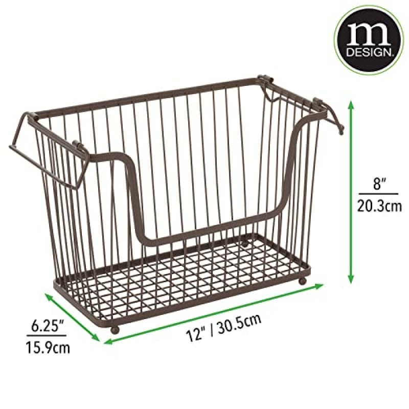 mDesign 와이어 바구니 - 조절 가능한 손잡이가 있는 다용도 정리 바구니 - 쌓을 수 있는 욕실 및 주방 보관 솔루션 - 6개 세트 - 청동