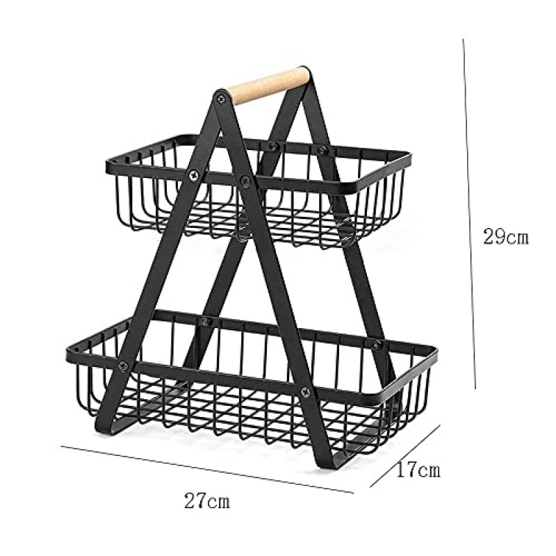ICOBES 보관 바구니, 2단 금속 과일 바구니 과일 야채 가정용 세면도구용 휴대용 주방 보관 수조 선반 랙