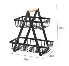 ICOBES 보관 바구니, 2단 금속 과일 바구니 과일 야채 가정용 세면도구용 휴대용 주방 보관 수조 선반 랙