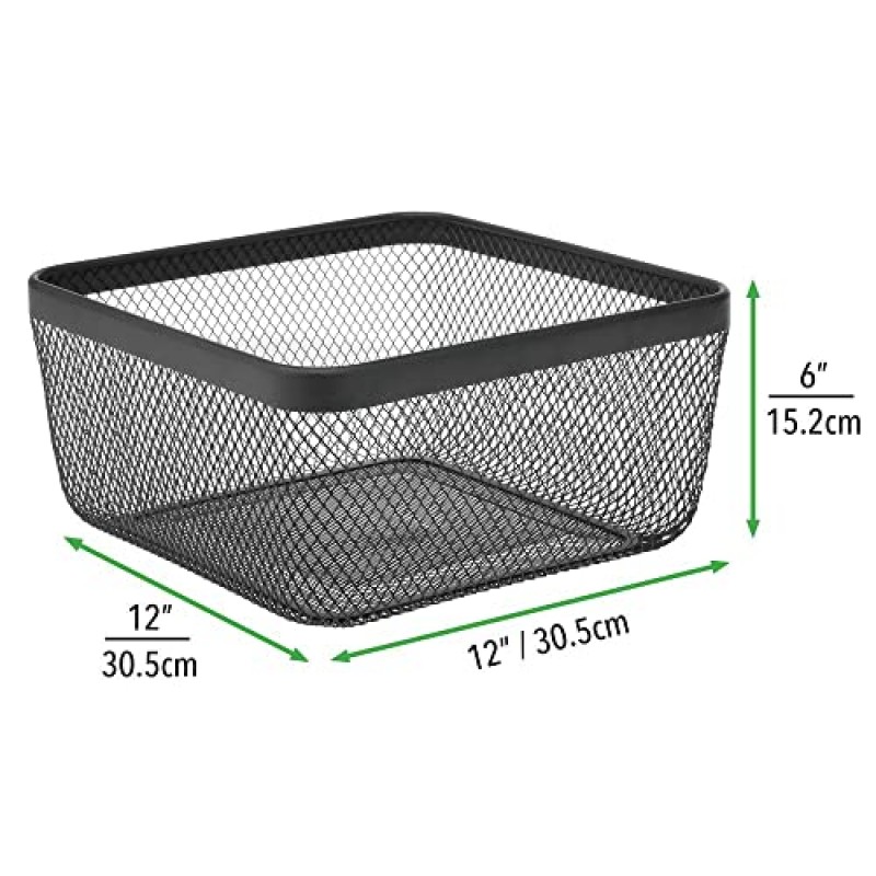 mDesign 농가 장식 금속 와이어 식품 정리함 주방 캐비닛, 식료품 저장실, 욕실, 세탁실, 옷장, 차고, 4팩용 보관함 바구니 - 블랙