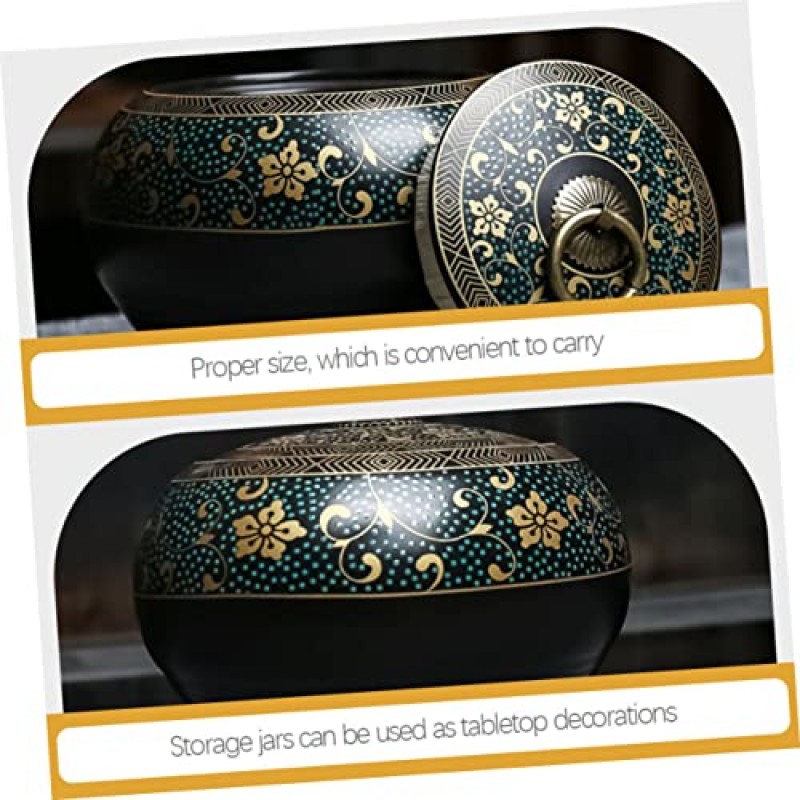 Abaodam 5pcs 개인 ​​실버 컵 음식 용기 도자기 차 저장 차 용기 통 항아리 차 그릇 세라믹 차 주석 에나멜 차 용기 차 머그잔 차 뚜껑 인감 커피 캔 도자기