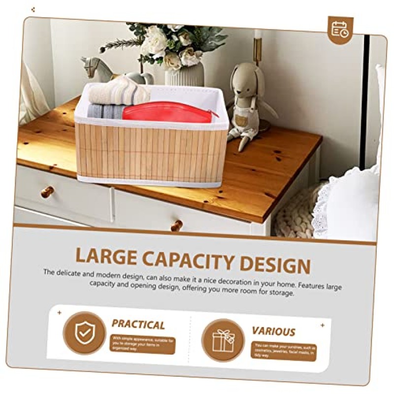 BESTOYARD 8개 바구니 데스크탑 가정용 바구니 센터 침실 화장품 접이식 캔버스 홀더 대나무 그립 욕실 용품 라이너 스낵 세면대 소박한 식료품 저장실 주방 사무실 편리