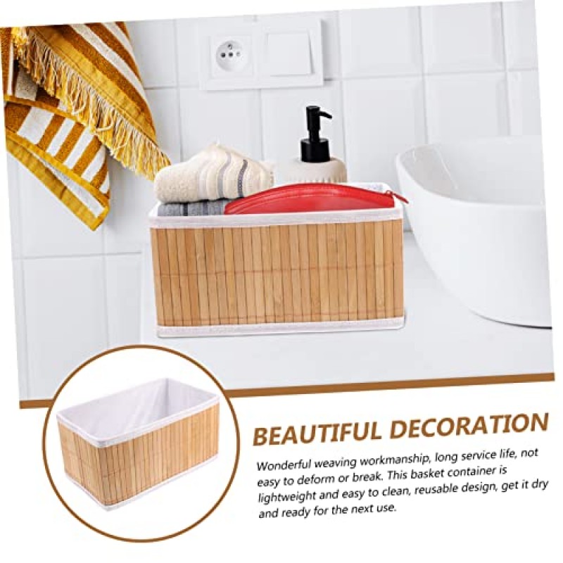 BESTOYARD 8개 바구니 데스크탑 가정용 바구니 센터 침실 화장품 접이식 캔버스 홀더 대나무 그립 욕실 용품 라이너 스낵 세면대 소박한 식료품 저장실 주방 사무실 편리