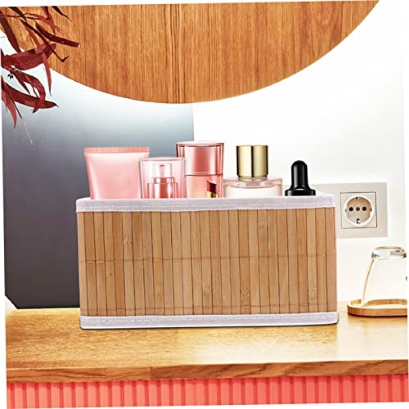 BESTOYARD 8개 바구니 데스크탑 가정용 바구니 센터 침실 화장품 접이식 캔버스 홀더 대나무 그립 욕실 용품 라이너 스낵 세면대 소박한 식료품 저장실 주방 사무실 편리