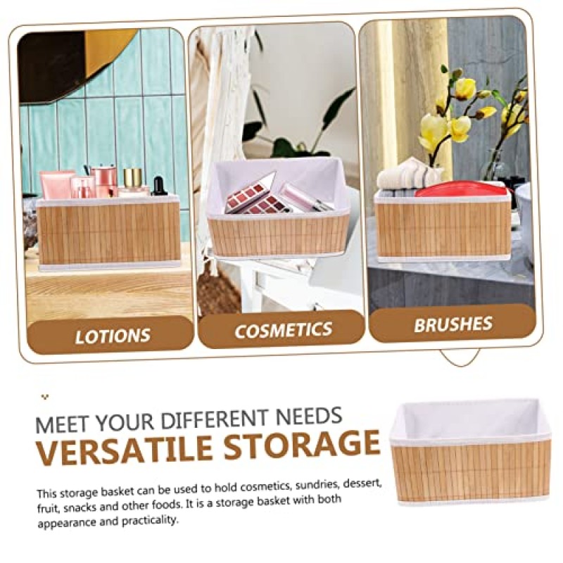 BESTOYARD 8개 바구니 데스크탑 가정용 바구니 센터 침실 화장품 접이식 캔버스 홀더 대나무 그립 욕실 용품 라이너 스낵 세면대 소박한 식료품 저장실 주방 사무실 편리