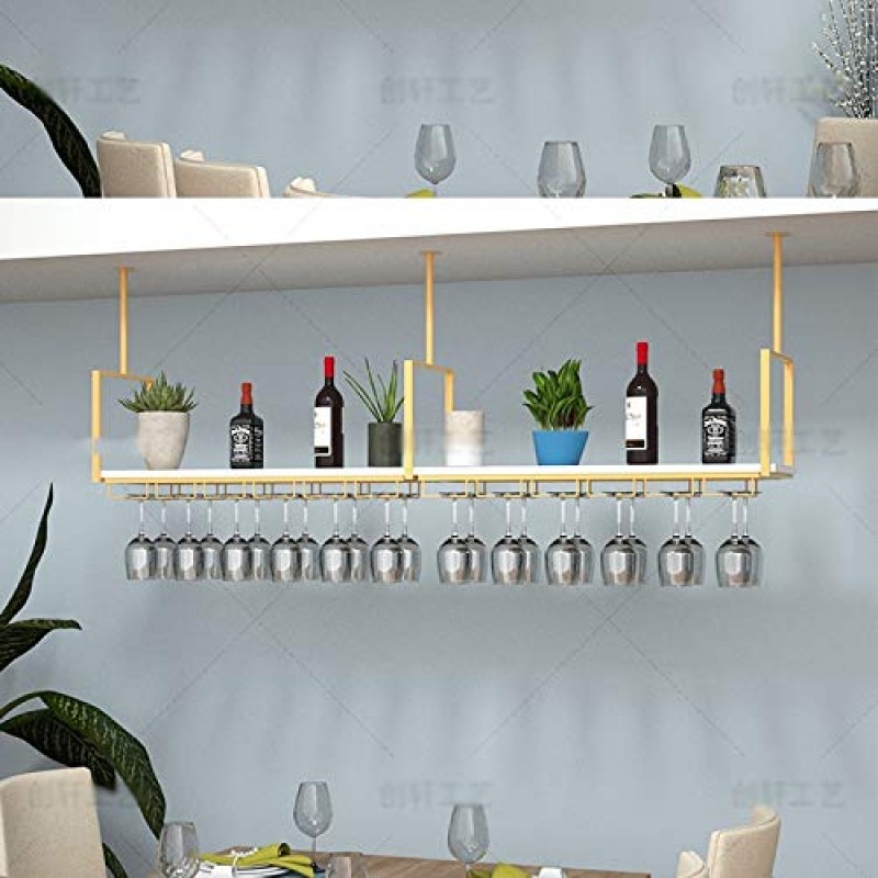 CAZARU FXJ 철 천장 걸이 - 6030120cm 가정용 나무 와인 랙, 레스토랑 및 바용 걸이형 스토리지 랙, 황금색