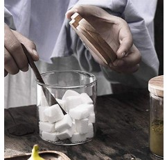 뚜껑과 숟가락이 있는 MMLLZEL 투명 유리 항아리 느슨한 차를 위한 밀봉된 용기 식품 저장 용기 커피 콩 설탕 소금 액세서리