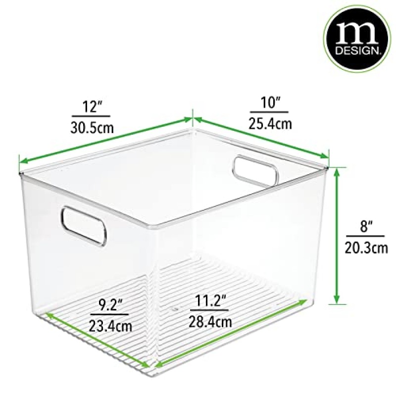 mDesign 대형 플라스틱 차고 보관함 상자 컨테이너(가정용 손잡이 포함) - 청소, 정원 용품, 도구 보관 - 선반 및 카운터에 적합 - Ligne Collection, 4팩, 투명