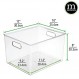 mDesign 대형 플라스틱 차고 보관함 상자 컨테이너(가정용 손잡이 포함) - 청소, 정원 용품, 도구 보관 - 선반 및 카운터에 적합 - Ligne Collection, 4팩, 투명