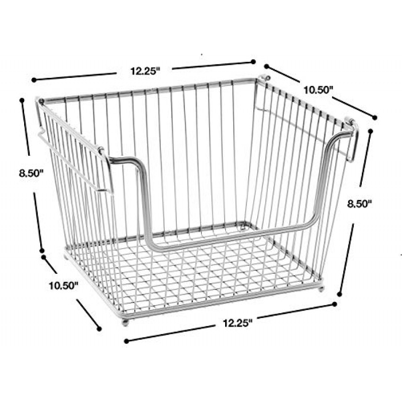 소르버스 와이어 금속 바구니 통, 쌓을 수 있는 보관 바구니, 식품 보관함, 주방, 가정, 식품 저장실 스낵, 야채, 감자, 양파, 세탁실, 사무실, 농가, 크롬(6팩, 실버)