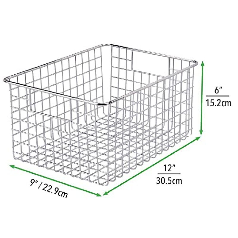 주방 캐비닛, 식료품 저장실 선반, 욕실, 세탁실, 옷장, 차고 정리용 손잡이가 있는 mDesign 금속 와이어 식품 보관 바구니 정리함 - 콘체르토 컬렉션 - 8팩 - 크롬