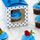 Restaurantware Pastry Tek 4.5인치 개별 컵케이크 상자, 물방울 무늬 컵케이크 호의 상자 100개 - 1개에 맞음, 창문 포함, 파란색 종이 컵케이크 선물 상자, 손잡이 내장, 결혼식 또는 파티용