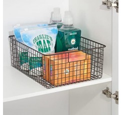 주방 캐비닛, 식료품 저장실 선반, 욕실, 세탁실, 옷장, 차고 정리용 손잡이가 있는 mDesign 금속 와이어 식품 보관 바구니 정리함 - 콘체르토 컬렉션 - 6 팩 - 브론즈