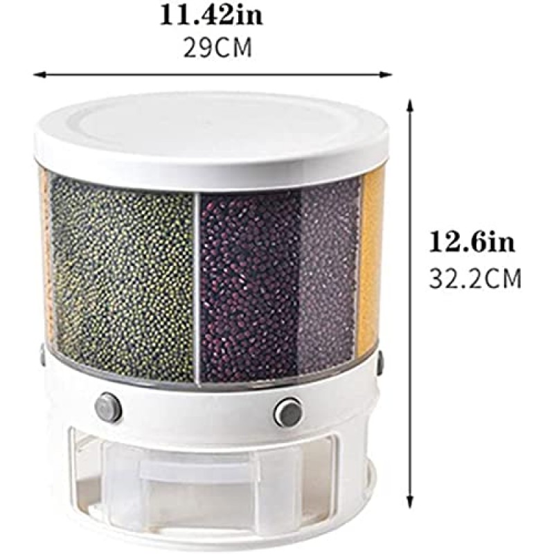 TAMTAK 쌀 디스펜서 건조 식품 디스펜서 360 ° 회전 식품 디스펜서 깔때기가있는 측정 배럴 가정용 분리형