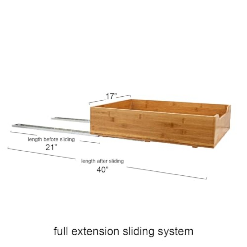 가정용 필수품 Glidez 대나무 및 강철 풀아웃/슬라이드아웃 수납 정리함(캐비닛 아래 사용) - 1계층 디자인 - 표준 크기 캐비닛 또는 선반에 적합, 내추럴