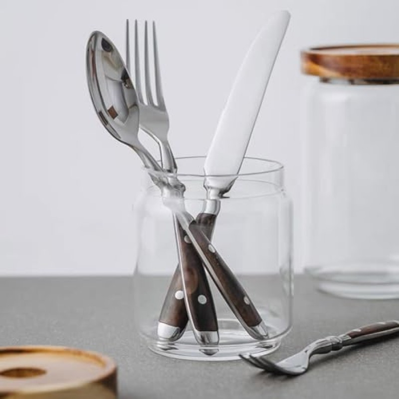 리벳은 제품 세트 8(40PCS) 나무 손잡이 18/10 스테인레스 스틸 Flatware 칼 붙이 Utensi 세트 거울 광택 스테이크 식기 숟가락 포크 나이프 세트 홈 호텔 레스토랑 크리스마스