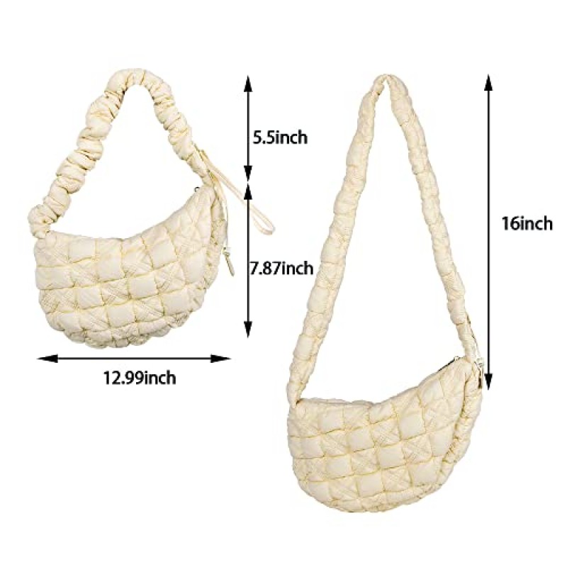 퍼퍼 백 여성용 퀼팅 패딩 토트 백 푹신한 호보 지갑 경량 다운 코튼 크로스 바디 숄더 백
