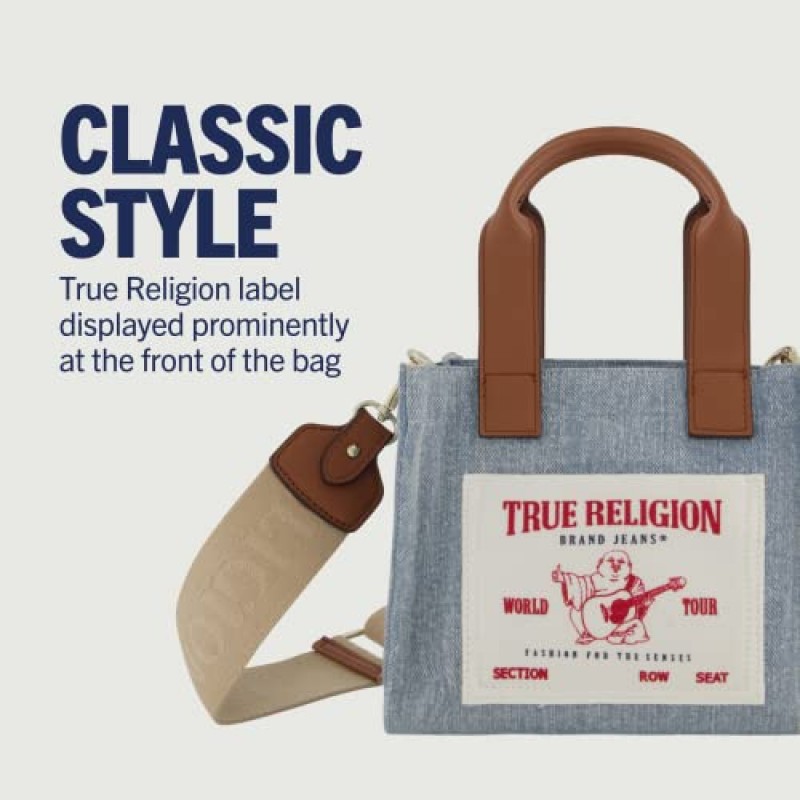 True Religion 토트백, 조절 가능한 스트랩이 있는 여성용 미니 여행용 숄더백