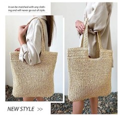 Hatisan 여성용 밀짚 비치 가방 여름 짠 비치 토트 백 숄더 핸드백 Boho Bag