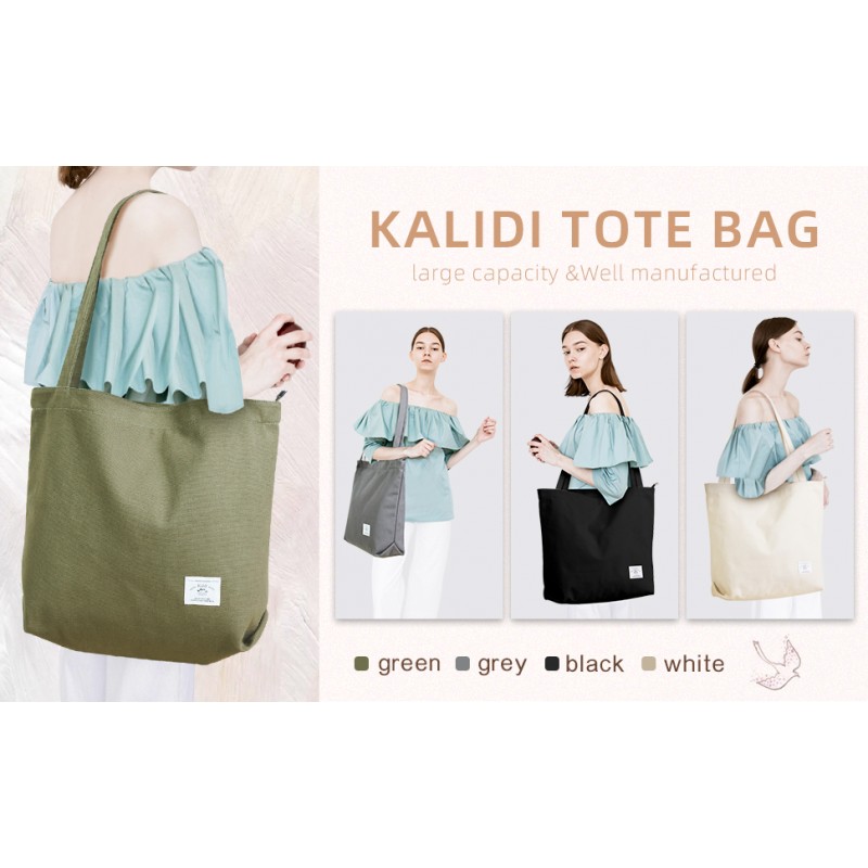 KALIDI 여성용 캔버스 토트 백 레트로 숄더 백 캔버스 핸드백 지퍼 포켓이있는 지갑 Simple Work Bag