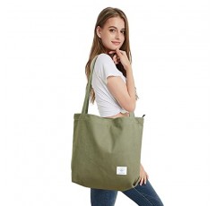 KALIDI 여성용 캔버스 토트 백 레트로 숄더 백 캔버스 핸드백 지퍼 포켓이있는 지갑 Simple Work Bag