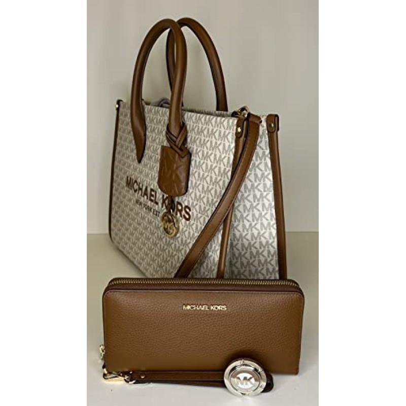 Michael Kors Mirella MD EW 로고 토트백, 라지 컨티넨탈 지갑과 지갑 후크가 번들로 제공됨