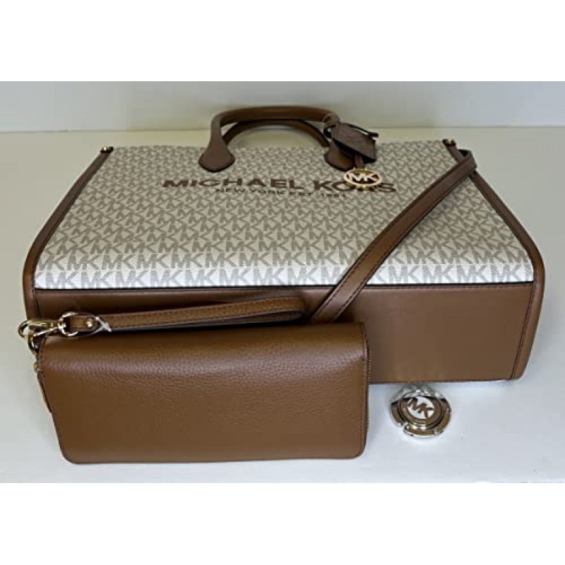 Michael Kors Mirella MD EW 로고 토트백, 라지 컨티넨탈 지갑과 지갑 후크가 번들로 제공됨