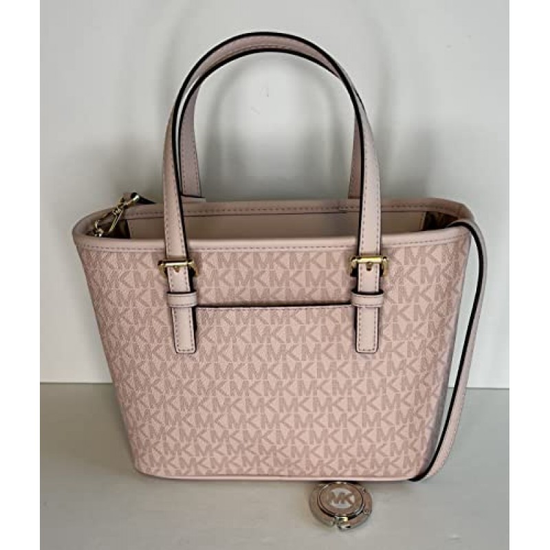 Michael Kors Jet Set Travel XS Carryall 컨버터블 탑 지퍼 토트, SM TZ 코인파우치 및 지갑 후크와 함께 번들로 제공