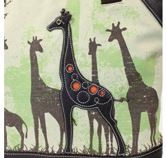 Chala Safari Forest Animal- 탈착식 지갑 참이 포함된 라지 캔버스 토트 숄더 핸드백 (912 Giraffe-Tote)